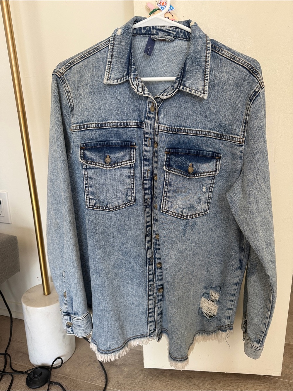 Women's Light Wash Distressed Denim Jacket / Heavy Shirt